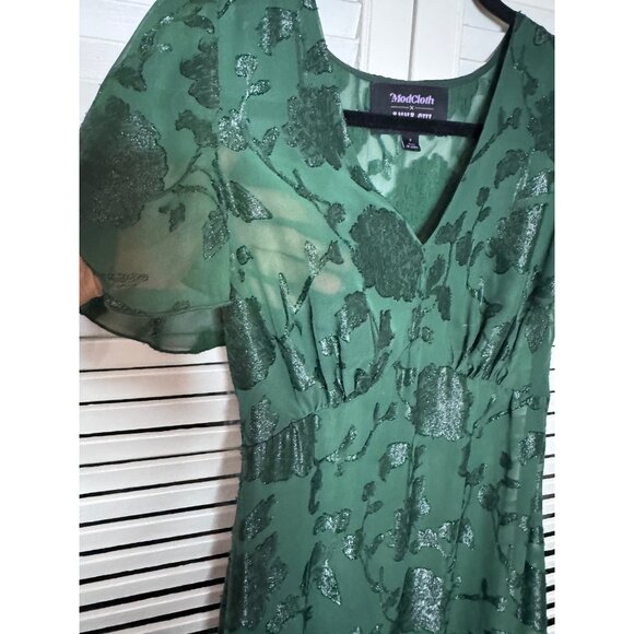 Anna Sui x Modcloth Womens Fairycore‎ Floral Green Sheer Size 2 Mesh Midi Dress - Picture 6 of 13